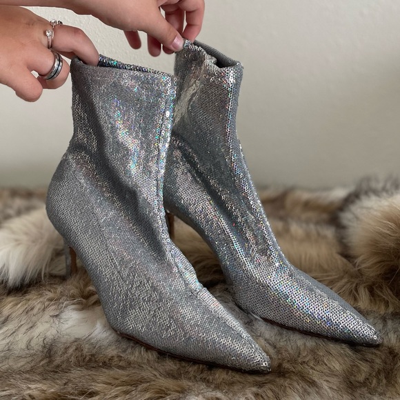 Stuart Weitzman Sequin Glitter Heeled Booties - Picture 3 of 7